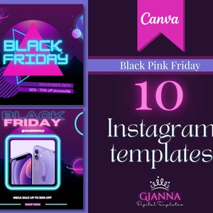 Black Friday Instagram Neon Canva Templates