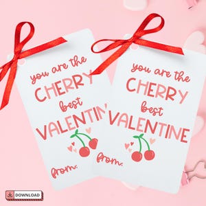 Valentine Printable - Valentine Tag - Cherry Best Valentine - Digital Valentine Gift Tag - Cherries and Hearts Valentine - Pink and Red Tag