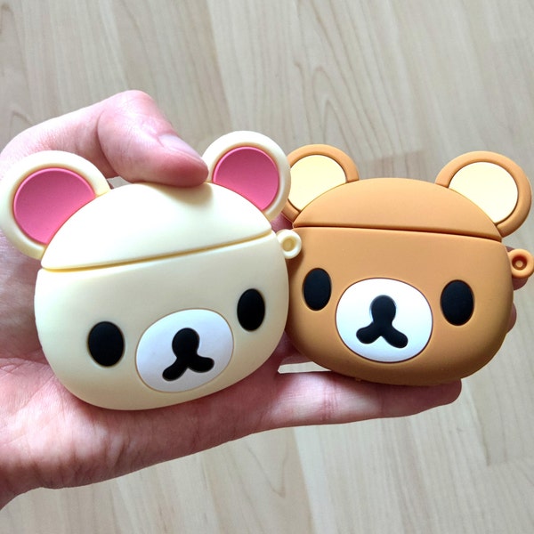 Rilak Bear Airpods 1/2/3/Pro Airpods Case, Cute Case, Kawaii Case, Brown White Bear