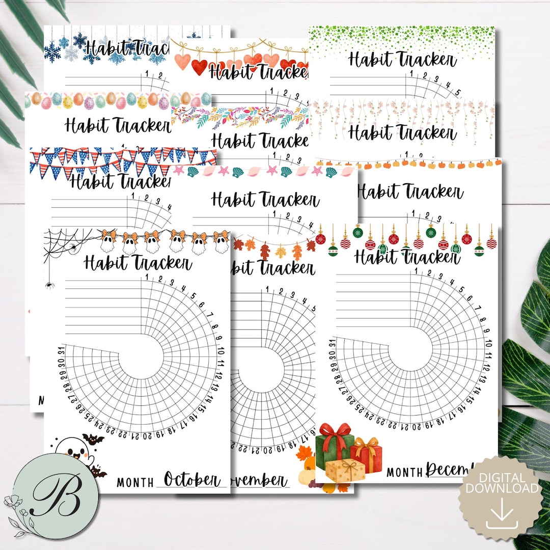 Monthly Habit Tracker Printable | Circular Habit Tracker | 12 Month ...
