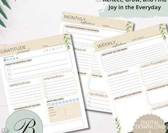 Gratitude Journal Printable: Daily, Weekly Reflection, Habit Tracker (Digital Download)