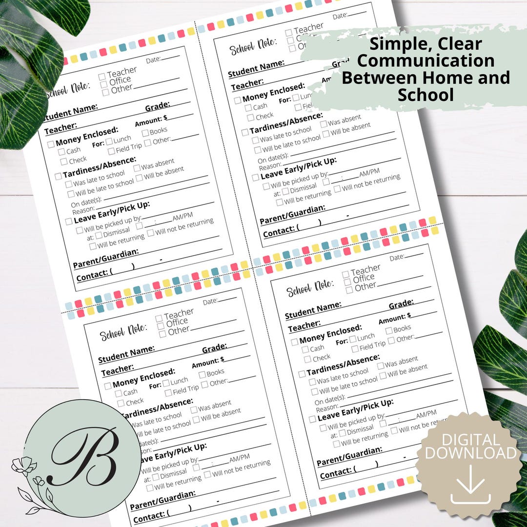 Printable School Communication Notes: Parent-teacher Forms (PDF) - Etsy