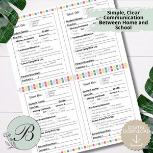 Printable School Communication Notes: Parent-Teacher Forms (PDF)