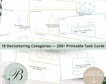 Decluttering Deck | 250+ Printable Decluttering Cards | Home Organization System | Room-by-Room Declutter Challenge