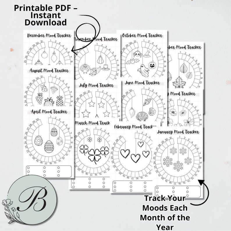 Monthly Mood Tracker Printable | Black & White Mental Health Planner ...