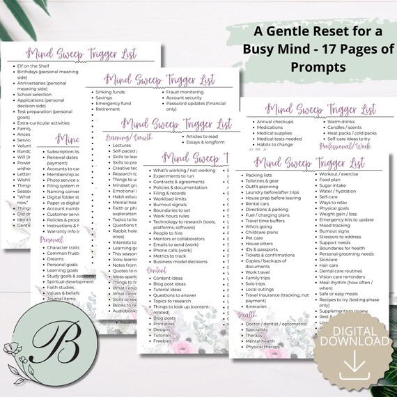 Mind Sweep Trigger List | Mental Clarity System (Printable PDF)