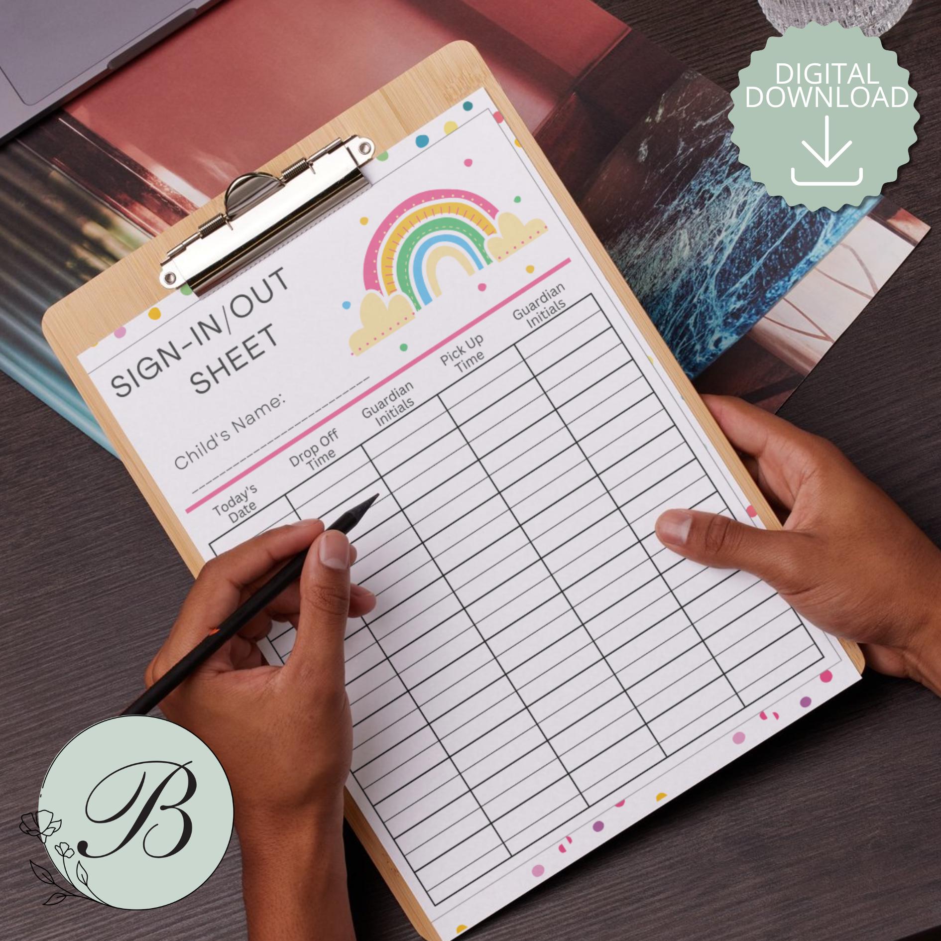Daycare Sign in Out Sheet Printable | Child Sign in Sheet | Drop off ...