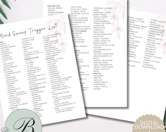 Mind Sweep Trigger List for Mental Clarity | Cozy Brain Dump System for Overwhelmed Days