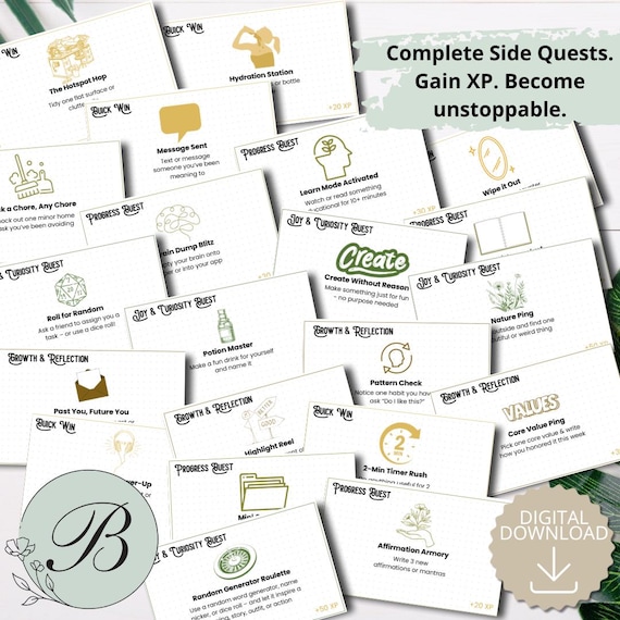 Gamified Life Task Cards: ADHD Motivation, Burnout Relief (Printable PDF Download)