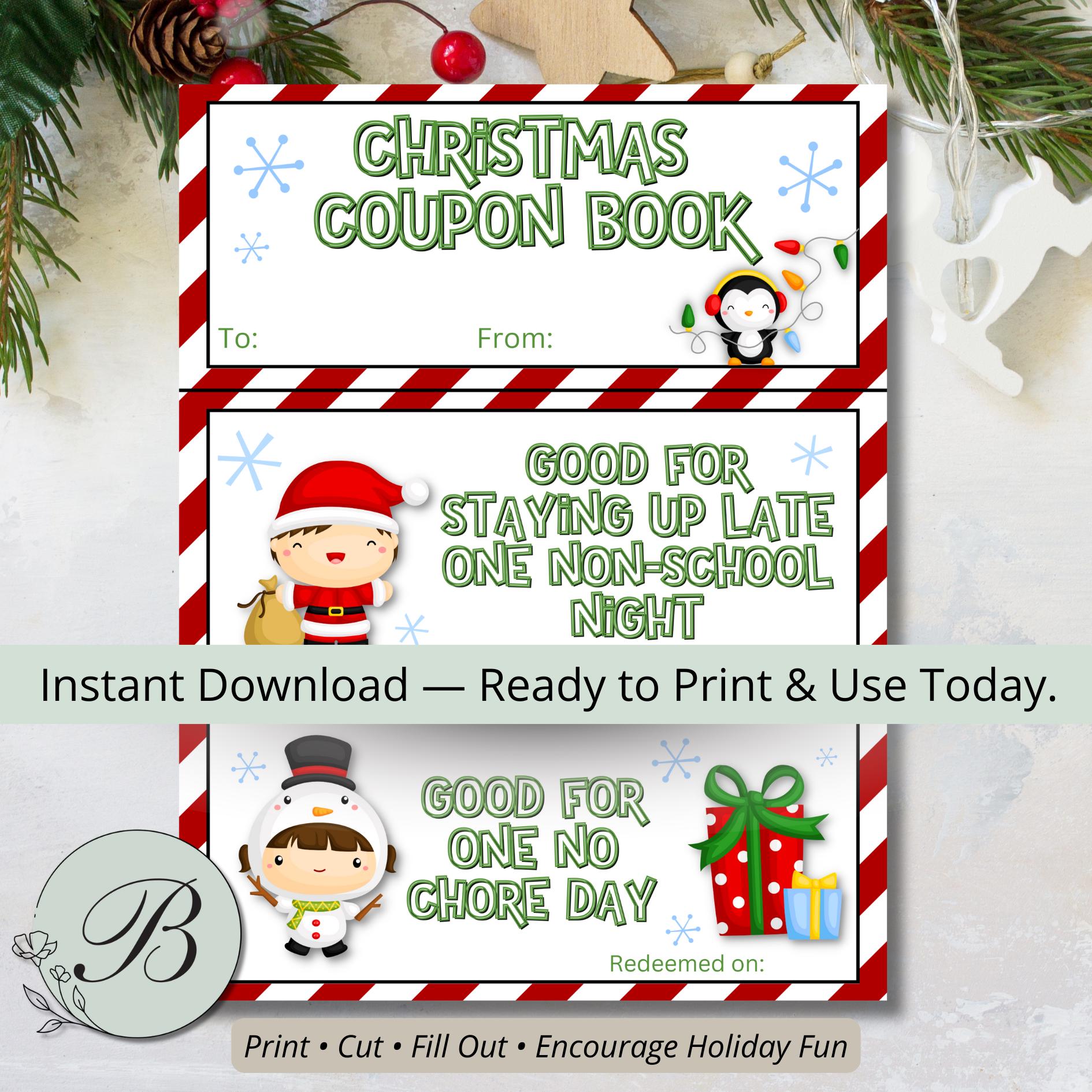 Printable Christmas Coupon Book for Kids – 29 Holiday Reward Coupons ...