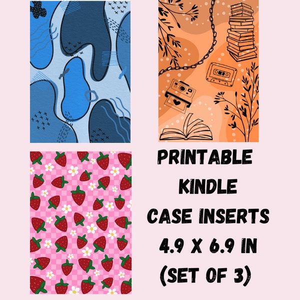 Kindle Accessories I Printable Kindle Case Inserts Bookish Themed Prints Strawberries Flowers Books Patterns Cute Designs Camera Squiggle