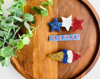 USA Resin Clip set, 250th Birthday Hair Clip Set, July 4th accessories set