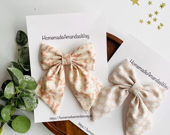 Beige Neutral Sailor Bows| Neutral  fable bow|fable bow| fabric bows| baby bows| headband bow, bows for girls| Beige hair accessories