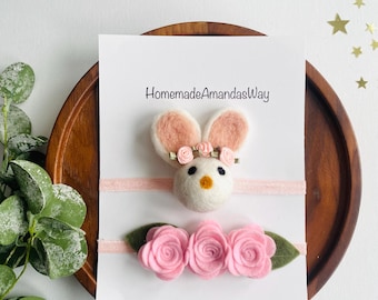 My First Easter headband - Plush bunny headband - Easter headband- baby bow - headband bows - easter bunny Headband - bunny felt flowers