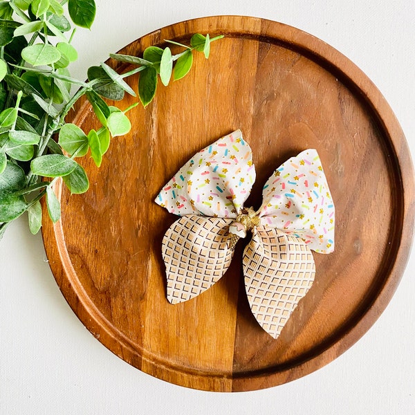 Ice cream Sailor bow, ice cream cone, ice cream drip bow, sprinkles bow, ice cream clip charm bow, summer treats bow, headband, girl gift