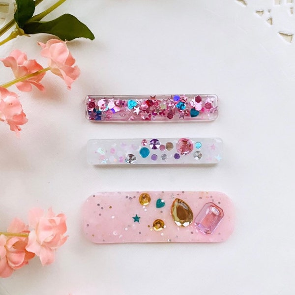 Bling Resin Clips - Resin Gem Clips - Glitter Resin Clips - Glam Resin Clips - Resin Hair Accessories