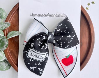 Back To School Bow, School Supplies Bow, Pencil Bow, Apple bow, First day of school bow, hair accessories, school girl bow, headbands