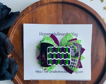 It’s  Showtime Bow| Halloween Bow| Spooky Character Bow| OTT Glitter Bow| Pop Culture Halloween| Bows| Hair Accessories for Halloween