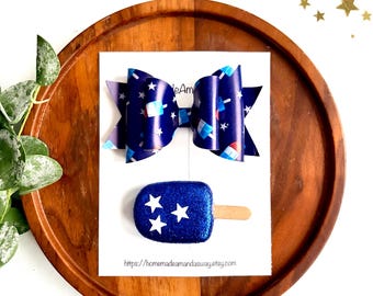 Red white and Blue Bows| Fourth of July| Summer Popsicle Bows|
