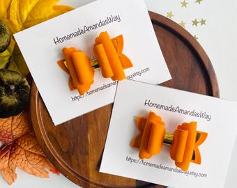 Orange Velvet Bow| Halloween Bow| Fall Bow  Orange Bow| Headband | Nylon Headband| Halloween Accessories| Hair Bow| Kids Accessories|