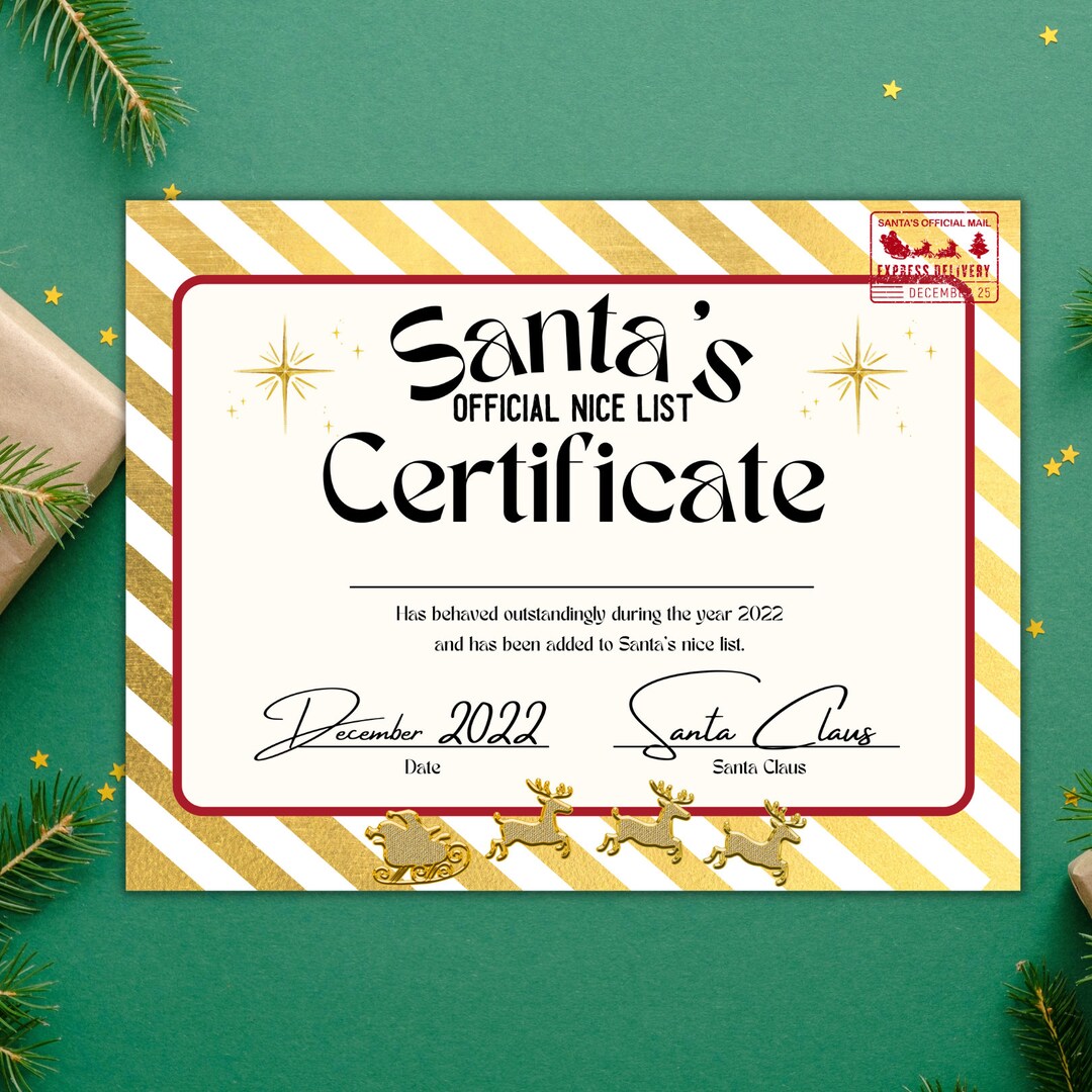 Printable Nice List Certificate From Santa Fillable PDF Nice List ...
