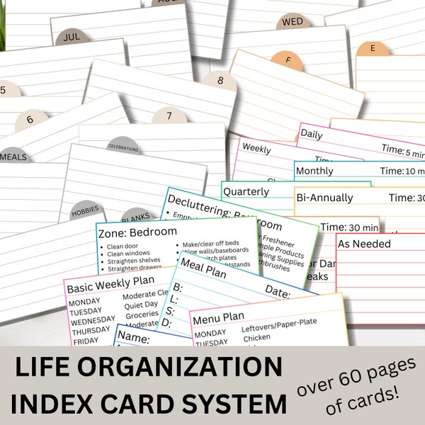 Printable Life Organization Index Card System PDF | Life Organization System | Cleaning Schedule | Housekeeping System | Index Card Planner