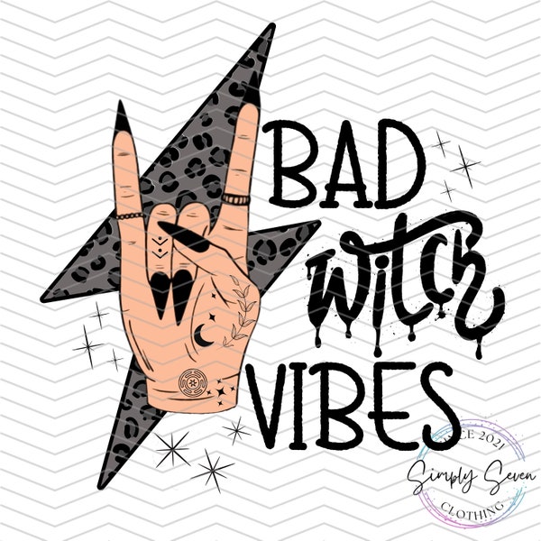 Bad Witch Vibes Rock and Roll Leopard Lightning Bolt Instant Digital Download Design PNG | Bad Witch Vibes PNG | Witchy PNG | Halloween png