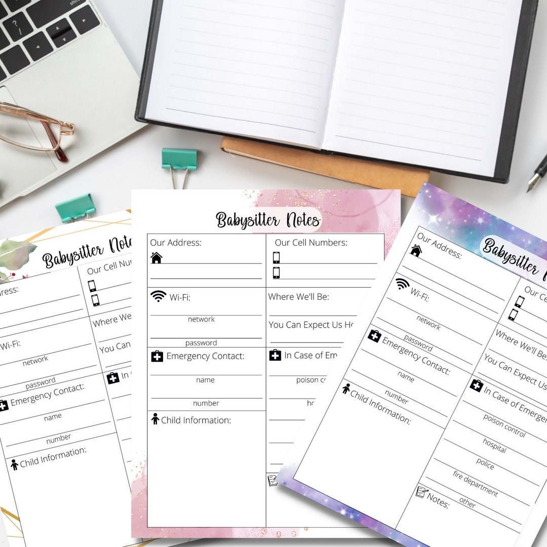 Cute Printable Babysitter Notes Download PDF Galaxy Babysitter Notes ...