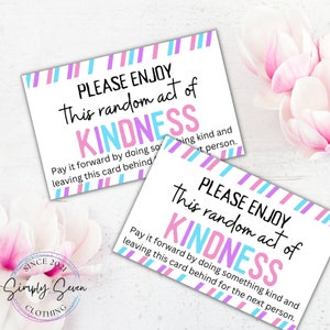 Printable Random Acts of Kindness Cards RAOK Tags Random Acts of Kindness Pay It Forward Cards ...