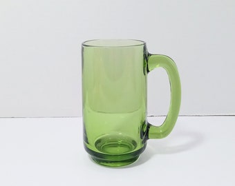 Vintage beer mug in green tinted glass / Big cup for soft drink, soda.