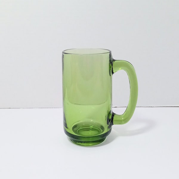Vintage beer mug in green tinted glass / Big cup for soft drink, soda.