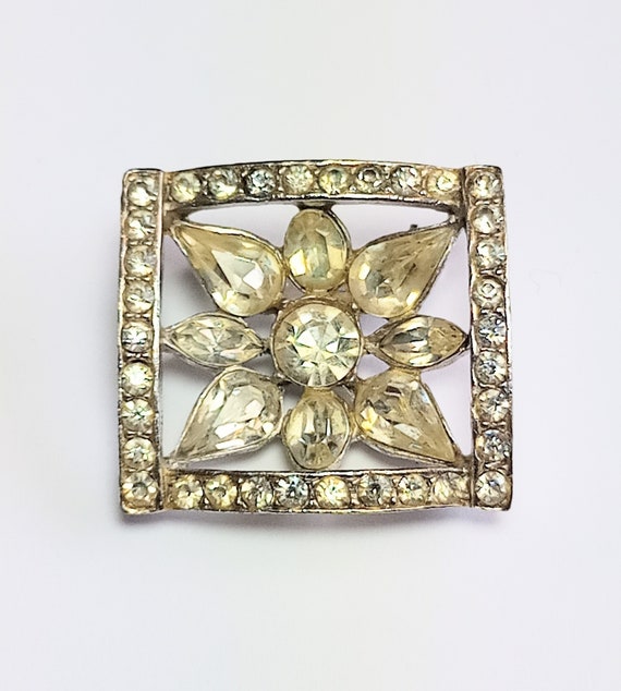 Broche vintage argenté en strass - image 1