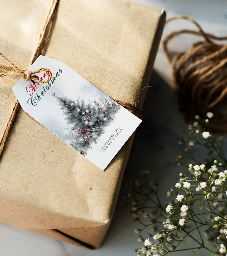 Merry Christmas Gift Tag, Christmas Tree Gift Tag Printable, Christmas