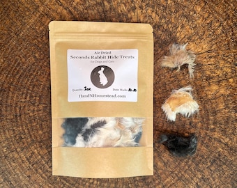 SECONDS Natural Rabbit Hide Dog Treats: Single Ingredient, Dehydrated (Large - 2oz)