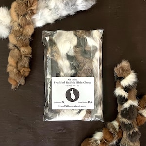 5 Braided Rabbit Hide Chews | One Ingredient | No Preservatives | Natural Dog Treat | Dog  Chew | Raw Dog Treat | Raw Hide Dog Treat |