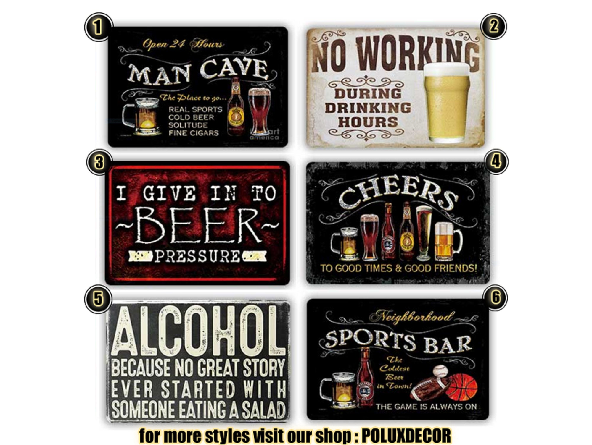 Retro Metal Tin Signs Beer Bar 24h Vintage Plate Pub Bar Art Wall Decor Poster