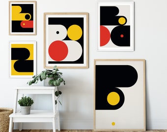 Downloadable Set of 5 Modern Wall Art prints, Bold shapes, Printable Wall Art, Modern Art for minimalist decor. Great decor for any home.