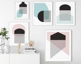 Downloadable prints, Set of 5 Modern Art prints, Bold shapes, Printable Wall Art, Modern Art for minimalist decor. Great decor for any home.