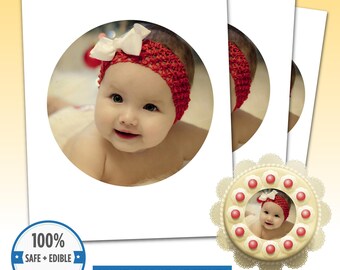 Custom Edible Cake Topper: 7.5" Photo, Logo or Text