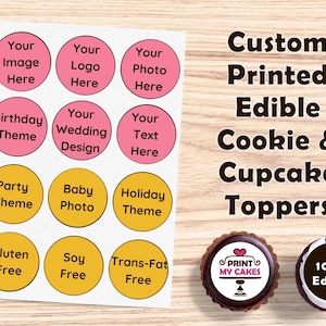 Custom Edible Cookie & Cupcake Toppers | Frosting/Icing Sheets | Personalized Party Decorations an Edible Logo Images