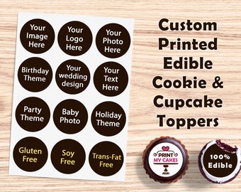 Custom Edible Cookie and Cupcake Toppers, Edible Oreo toppers, Frosting / Icing Sheets, party theme decoration, edible logo cookie
