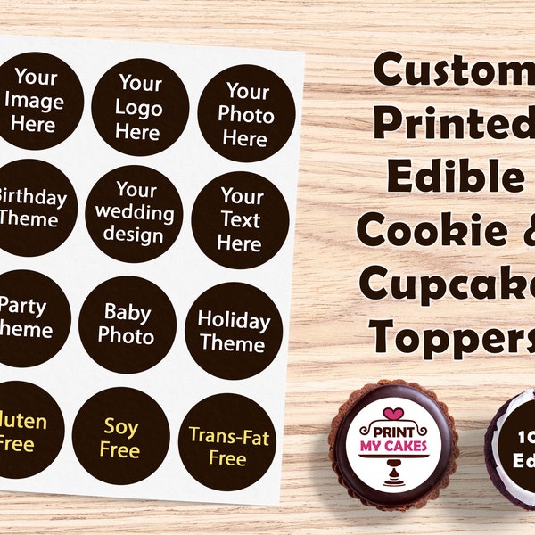 Custom Edible Cookie and Cupcake Toppers, Edible Oreo toppers, Frosting / Icing Sheets, party theme decoration, edible logo cookie