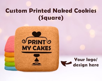 Custom Printed Cookies, Naked Cookies, custom cookie, Square shape, text cookies, logo cookies 24 pieces