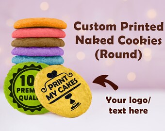 Custom Printed Cookies, Naked Cookies, custom cookie, round shape, text cookies, logo cookies 24 pieces