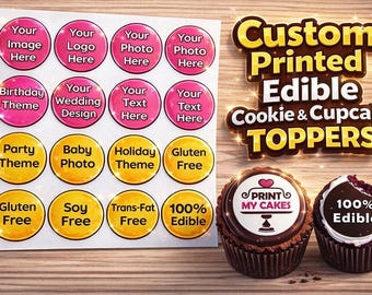 Custom Edible Cookie & Cupcake Toppers | Frosting/Icing Sheets | Personalized Party Decorations an Edible Logo Images