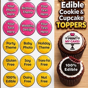 Custom Edible Cookie & Cupcake Toppers | Frosting/Icing Sheets | Personalized Party Decorations an Edible Logo Images