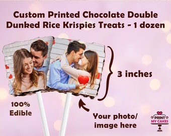 Custom Printed Chocolate Double Dunked Rice Krispies Treats - 1 dozen, Party favor