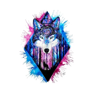 Colorful wolf sublimation png digital download