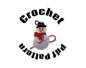 Crochet Snowman Candy Cane Holder Ornament Pattern
