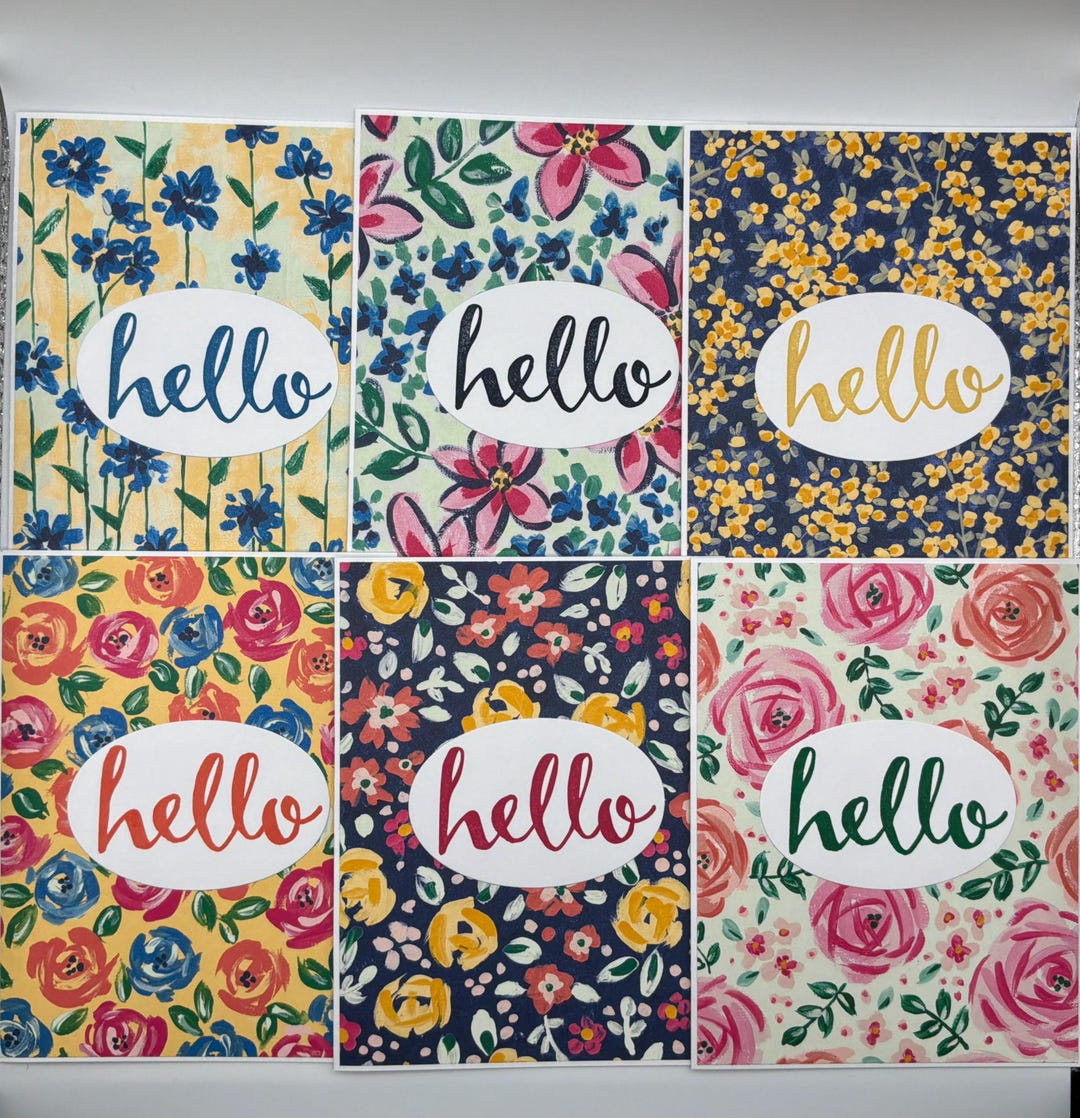 Handmade Floral Hello Cards: Pack of 6 - Etsy
